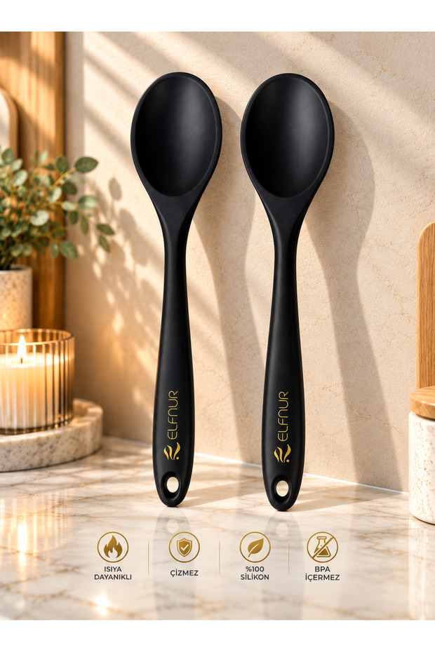 2Pcs Hard Tip Heat Resistant Fireproof Non-Stick 28 cm Silicone Tablespoon Set
