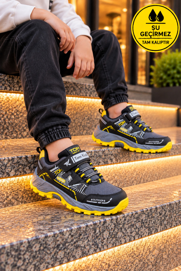 Children's Waterproof Orthopedic Shoes - Smoked Black Yellow