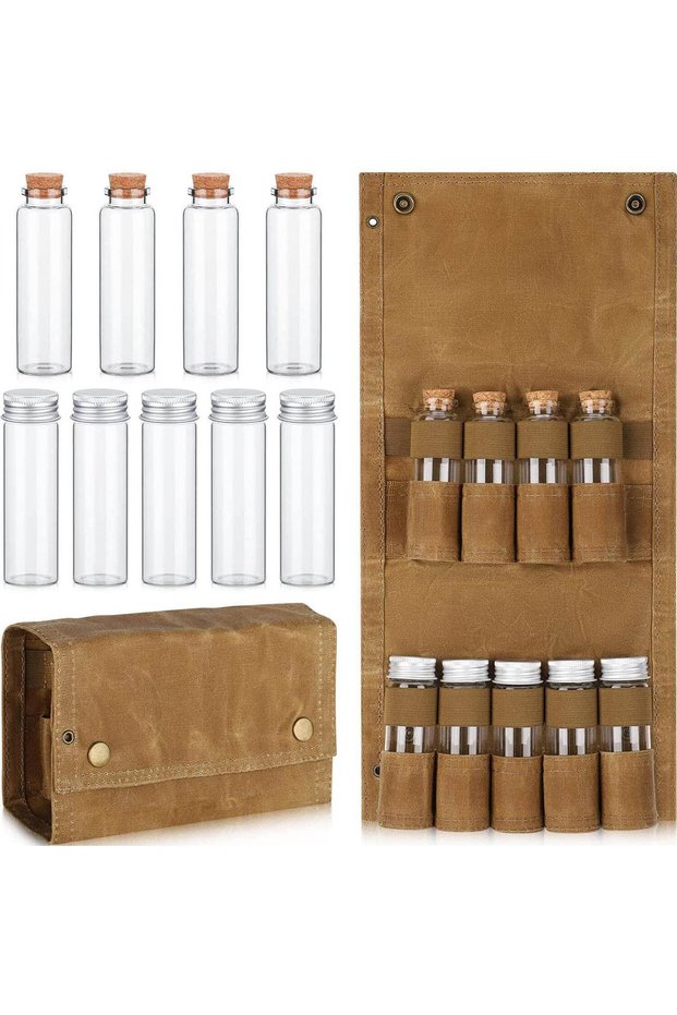 Khaki Outdoor Camping Spice Bottle Bag Set Portable Camping Picnic Seasoning Bottle Storage Bag Cond