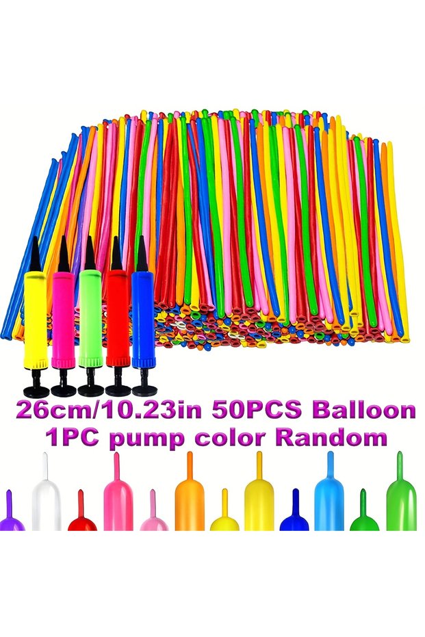 10inch 50pcs with pump 50/100pcs 10.23inch Colorful Long Latex Balloons With Balloon Pump DIY Manual