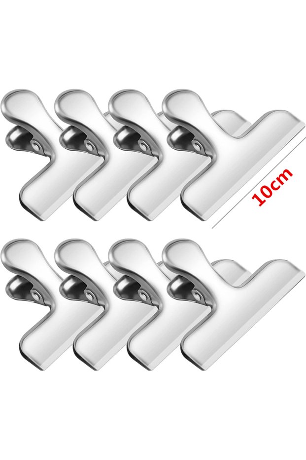 10 cm 8Pcs Bag Clips 4 Size Stainless Steel Chip Bag Clips Heavy Duty Air Tight Seal Grip Coffee Foo