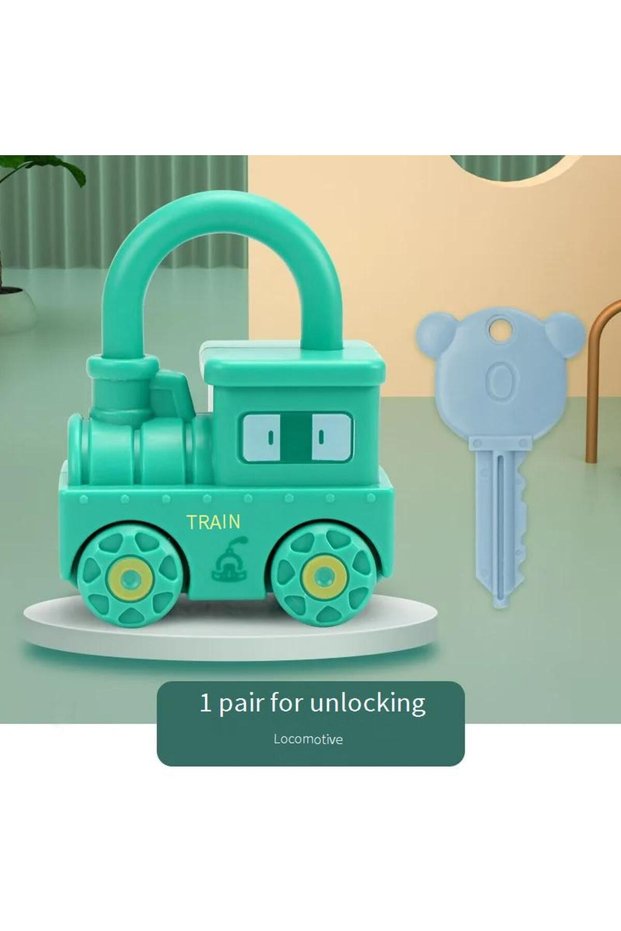 light green Montessori Car Locks Toy with Keys - Numbers & Alphabet Matching Game, Sensory Teaching