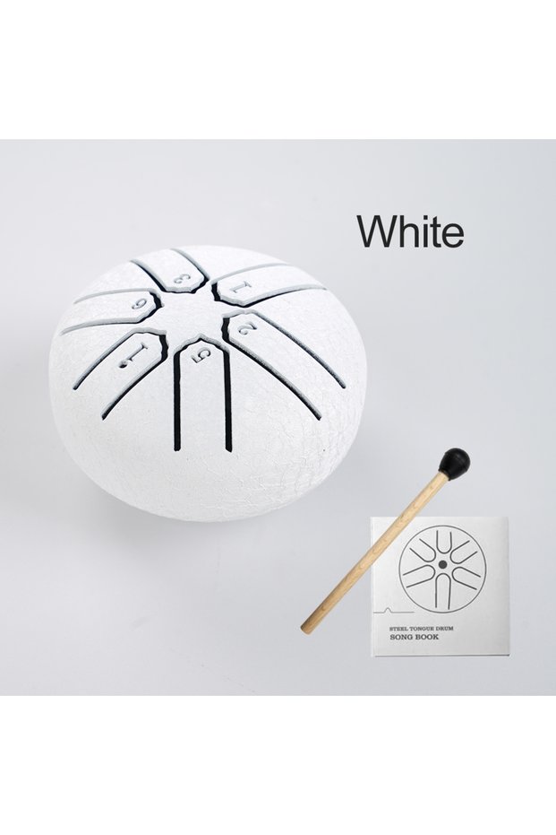 White 3 Inches Steel Tongue Drum 6 Notes Rain Chime Ethereal Hand Pan for Meditation Yoga Musical Ed