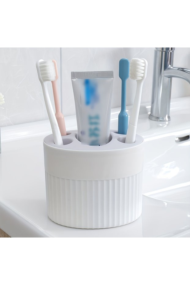 White 4 Slot Toothbrush Holder ABS Plastic Bathroom Organizer Freestanding Toothpaste Stand with Dra