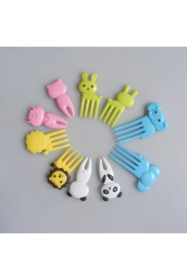 Mixed 10PCS 10pcs Animal Farm Fruit Fork Mini Cartoon Children Snack Cake Dessert Food Pick Toothpic