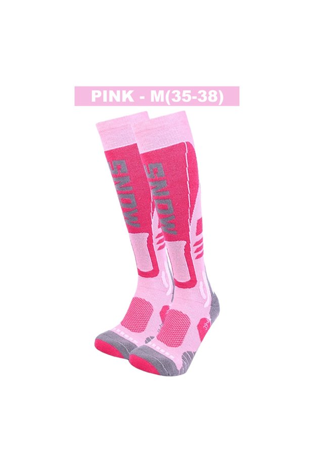 Pink-M High Quality Merino Wool Knee High Long Ski Socks Men Women Winter Outdoor Thermal Hiking Sno