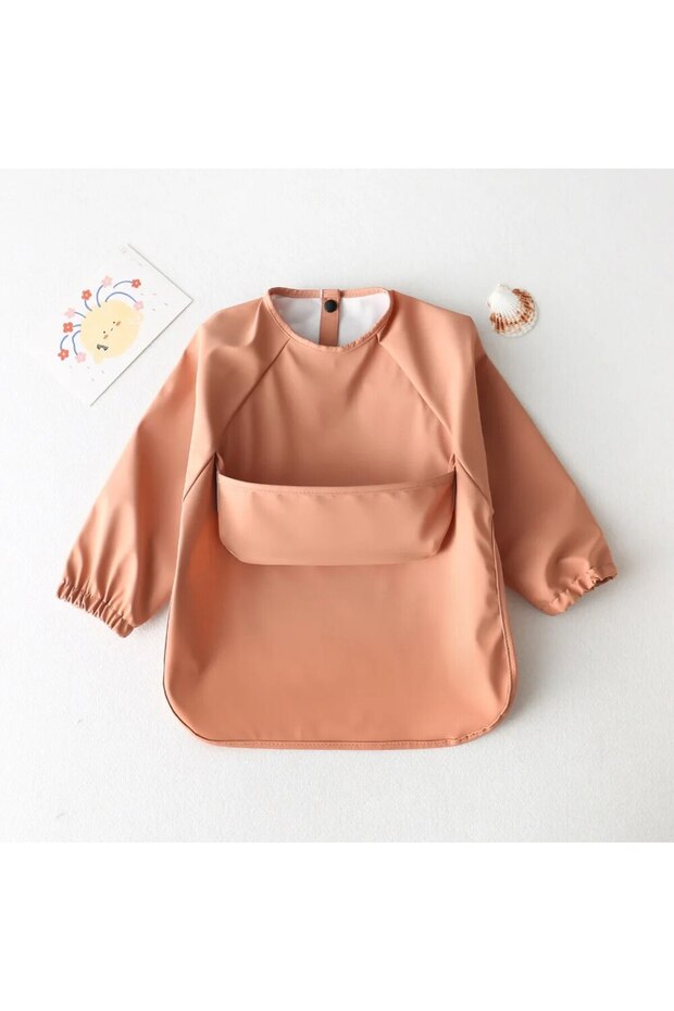 S(6-12month) orange 1pcs Solid Color Painting Smock Baby's Soft Waterproof Long Sleeve Art Smock Fee