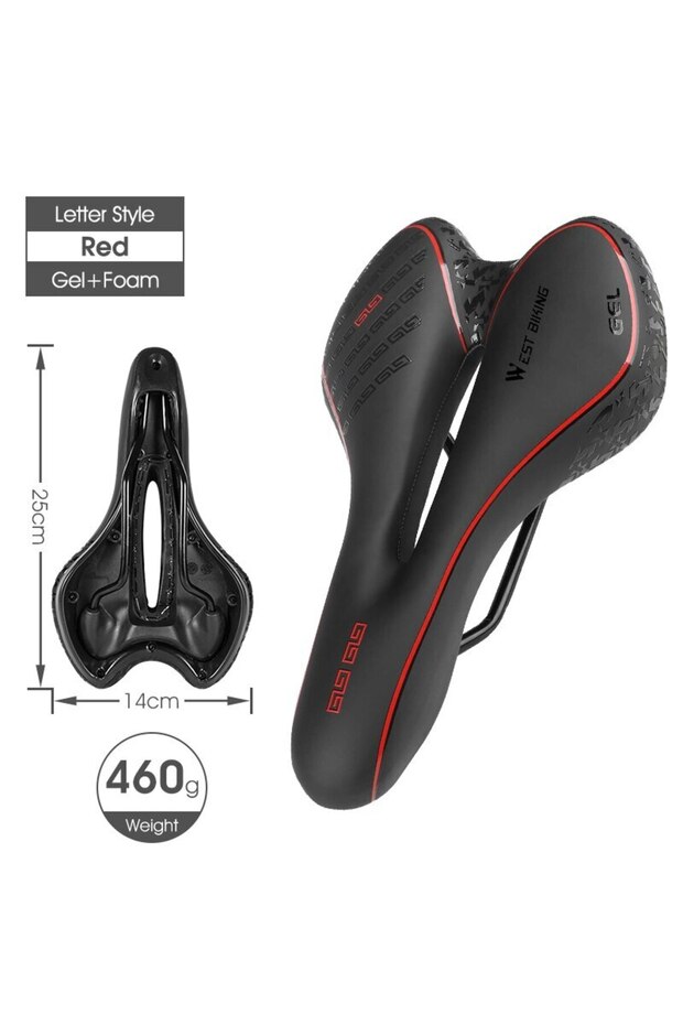 Letter Style Red WEST BIKING Bike Saddle MTB Mountain Road Bicycle Seat PU Leather Gel Painless Cycl