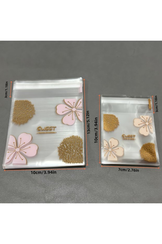 Other 10x13cm 100pcs Transparent Reusable Self-Adhesive OPP Plastic Bags, Pink Cherry Blossom Design