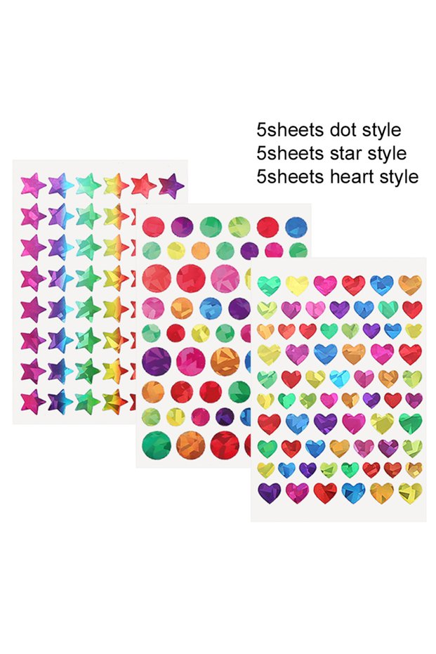 15pcs LSSZTZ 15/45pcs Children Sticker Toys Colorful Laser Dot Heart Star Handmade DIY Decorative St