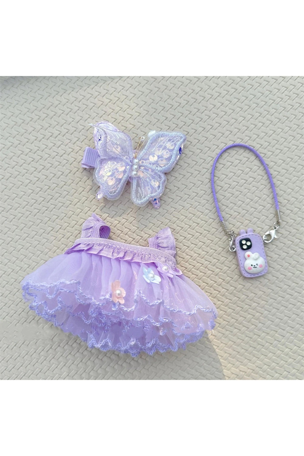 No doll Dress 3pcs For Labubu Doll Dress Purple Butterfly Fairy Skirt Cardigan 17cm Plush Doll Dress