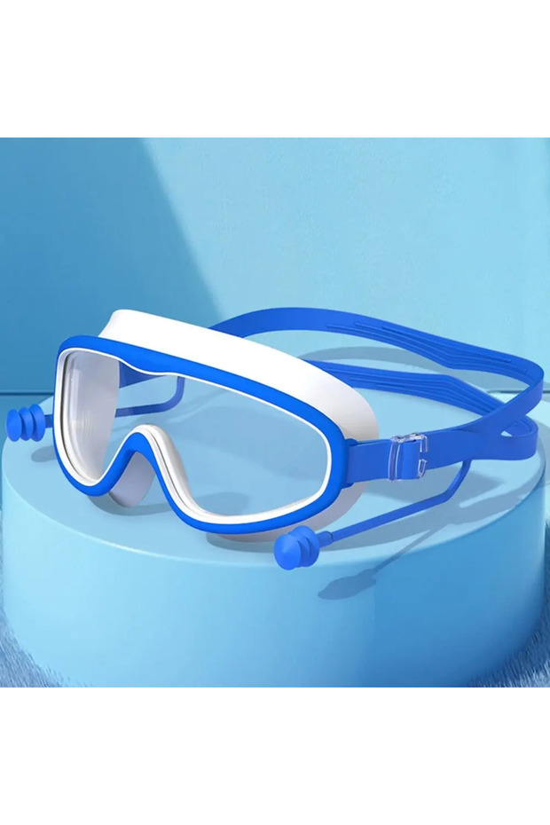 C161-blue white Kids Big Frame Swimming Goggles with Earplugs Children's Anti-fog Swimming Glasses B
