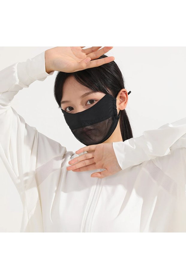 Black Breathable Ice Silk Sunscreen Face Mask Outdoor Sports Anti-uv Face Mask Head Scarf With Adjus