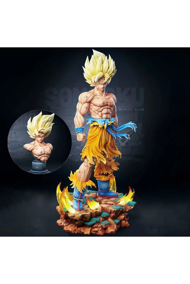 Bandai no box Jt Statue Dragon Ball Z Son Goku Figure Replaceable Heads Led Base Super Saiyan Goku A