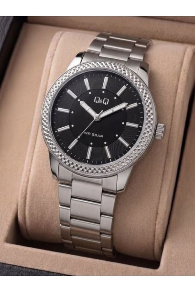 Men's Silver Metal Cord Black Dial Wrist Watch with 2 Year Warranty