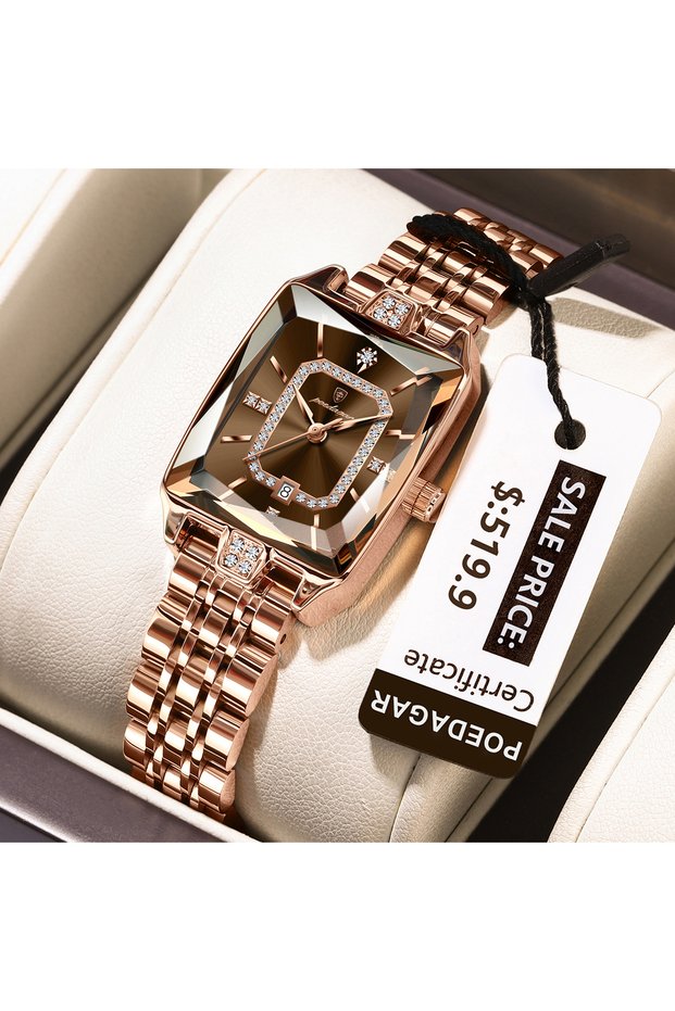 785 RoseGold Brown POEDAGAR Fashion Elegant Women Wristwatch Waterproof Date Ladies Watch Luxury Sta