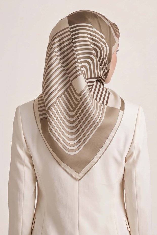 Stripe Twill Silk Scarf Milk Coffee