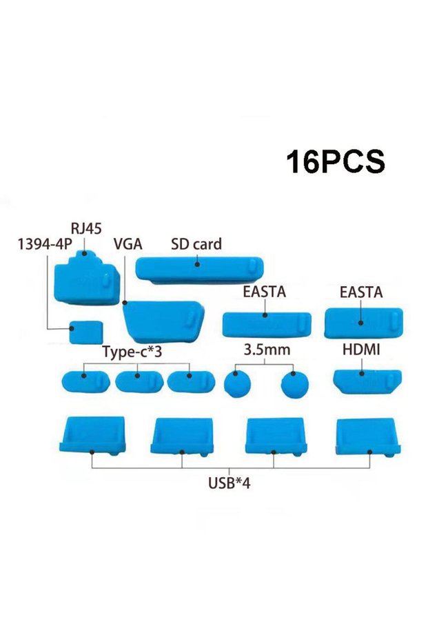 16pcs Blue 1set/16pcs Silicone Notebook Anti Dust Plug Cover Stopper Type C Laptop Dustproof USB Por