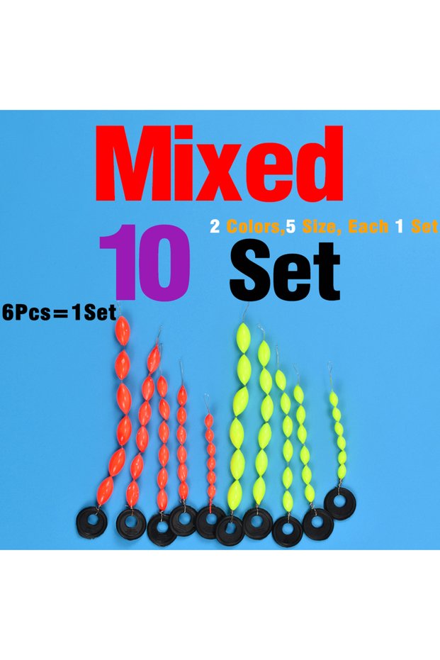 Mixed 60Pcs/10Sets Fishing Float 6 In 1 String Type Seven Star Float Foam Space Bean Fishing Line St