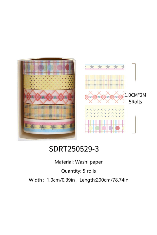 SDRT250529-3 5 Roll/Box Flower Washi Tape Grid Series Masking Tape Decortative Stickers Album Diary
