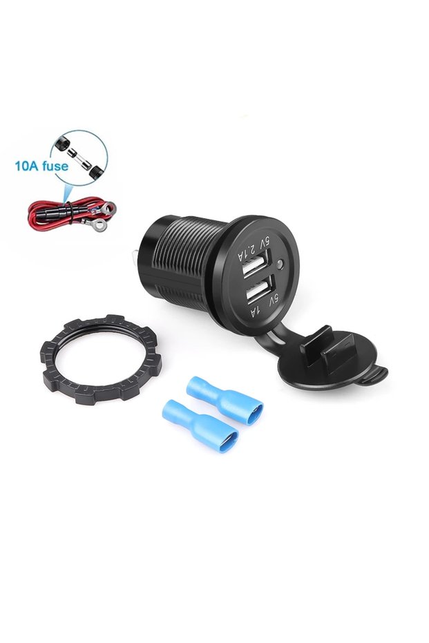 kebidumei Dual USB with wire 12/24V Dual USB Car Charger Waterproof Fast Quick Charge Adapter 5V 4.2