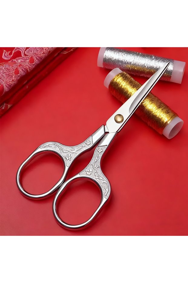 1pc silvery Retro Multi-Functional Stainless Steel Scissors for Sewing Graphics Office Embroidery -