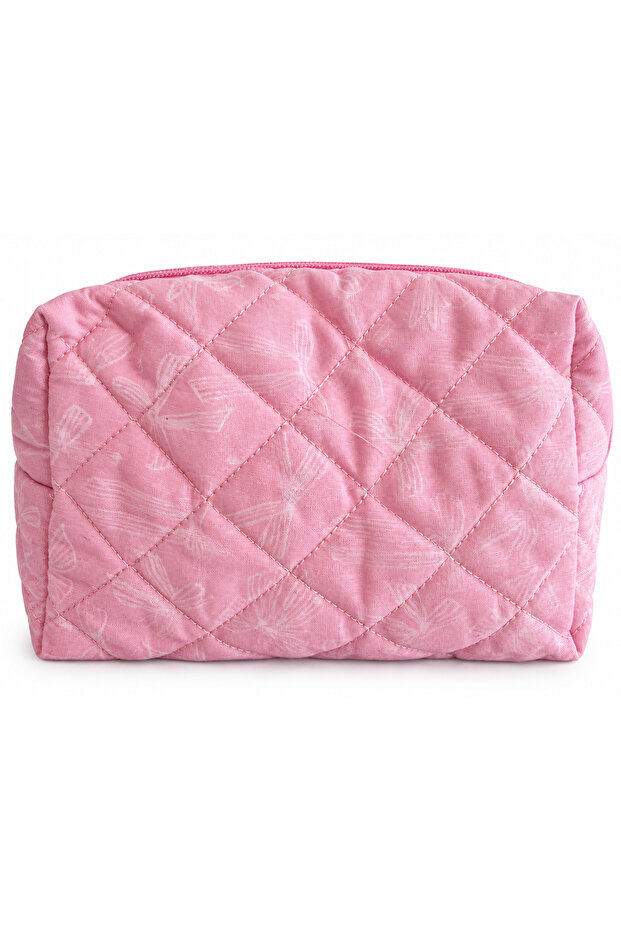 Pink Quilted Bow Makeup and Care Bag
