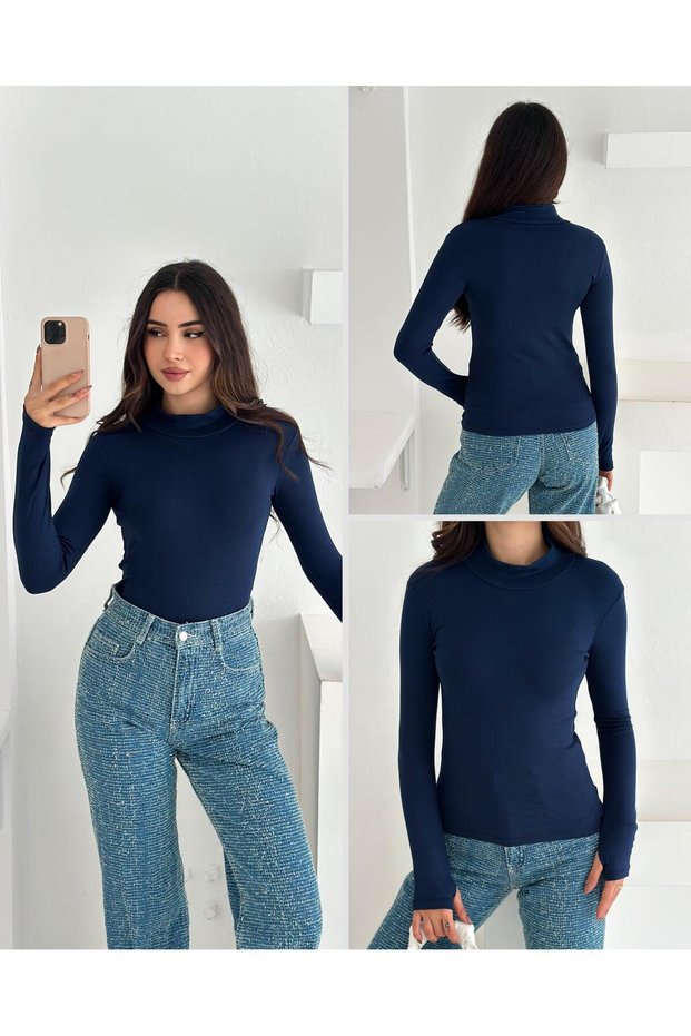 Women's Half Turtleneck Finger-Looped Full Stretch Fabric Buzz Bodysuit