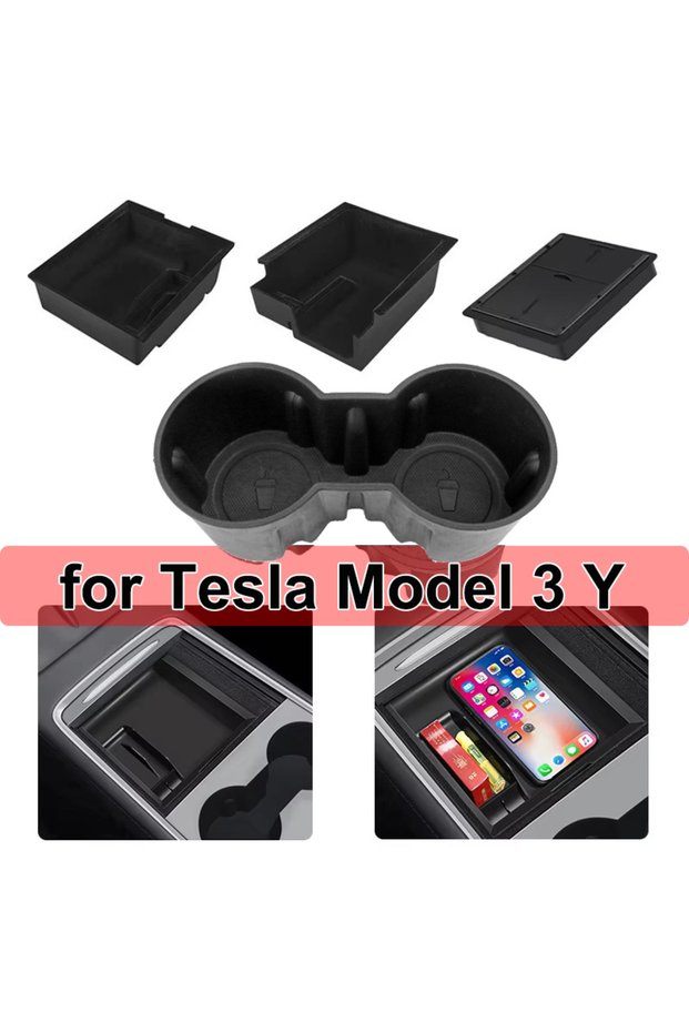 Hidden Box For Tesla Model Y 3 Center Console Storage Organizer Box Tray Armrest Hidden Box Bins Cup