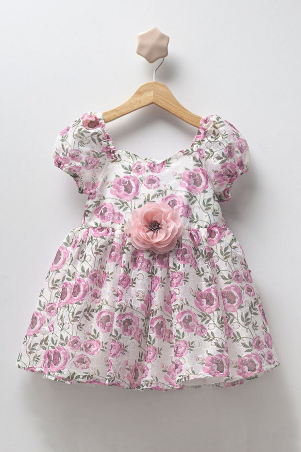Pink Rose Detailed Tulle Girls' Dress - Marta
