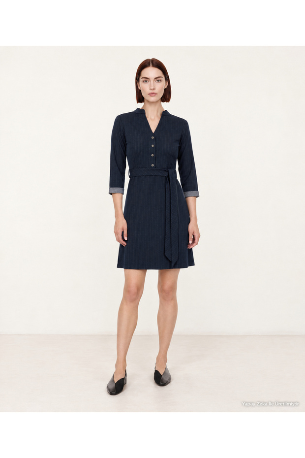 Straight V-Neck 3/4 Sleeve Dress