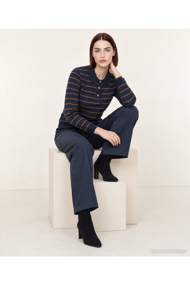Cotton Regular Polo Collar Long Sleeve Sweater