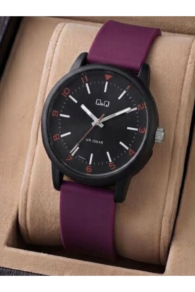 Men's Purple Silicone Cord Black Dial 10 Bar Wristwatch 2 Year Warranty