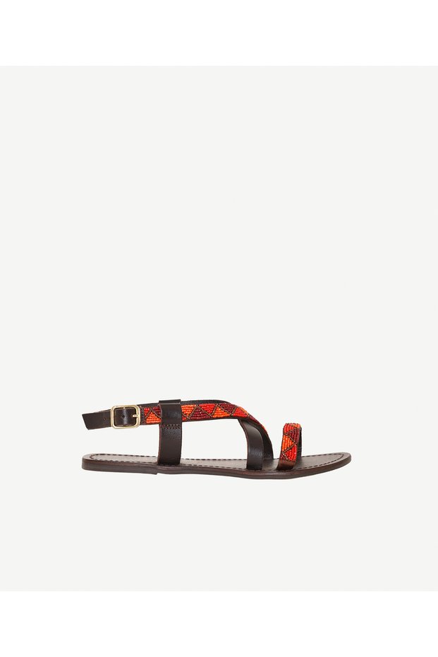 Bead Embroidered Leather Sandals