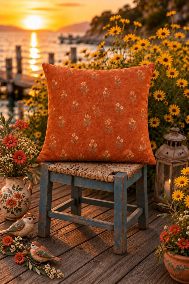 Terra Romance Petite Bloom |   Terracotta Mini Floral Patterned Decorative Throw Pillow Cover |   Vintage Botanical Design