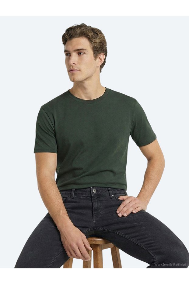 Oil Green Plain 100% Cotton T-Shirt