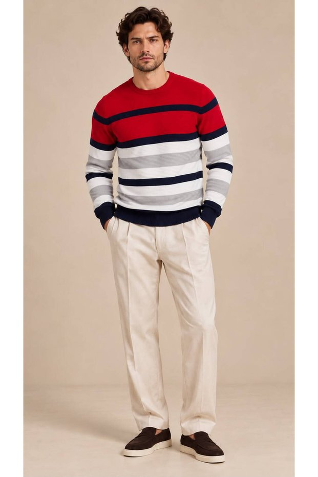 Crew Neck Color Blocked Men's Sweater (E23-6710)