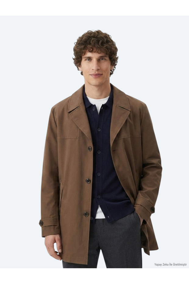 Fındık Regular Fit Double-Breasted Collar Woven Top Coat