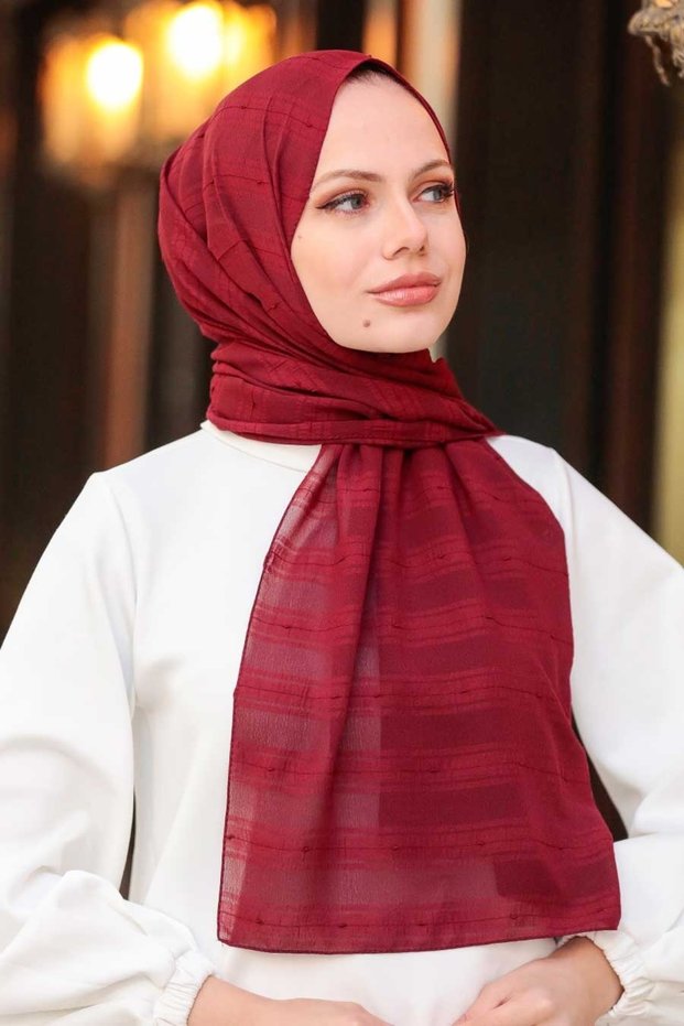 Striped Detail Claret Red Shawl 5305Br