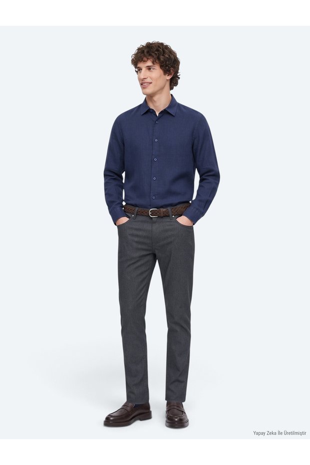 Anthracite Woven Regular Fit Casual Cotton Blended Trousers