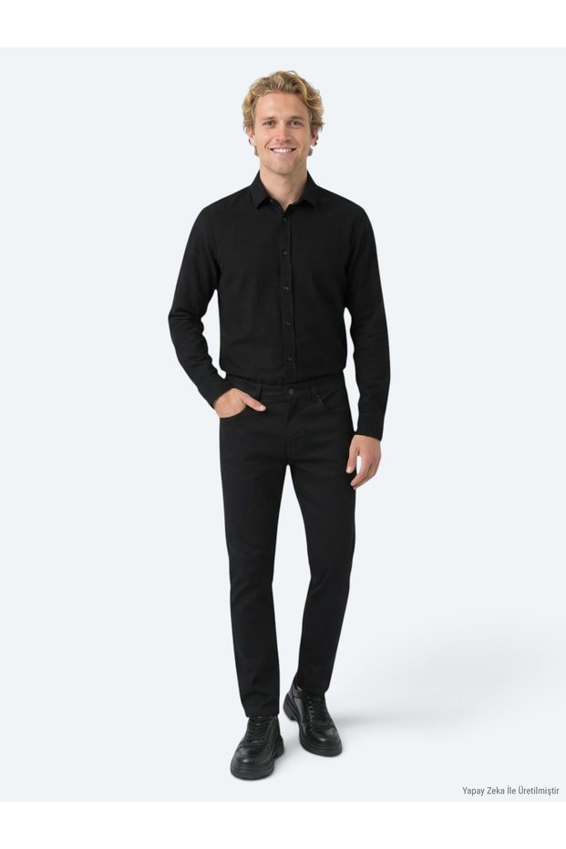 Black Plain Woven Slim Fit Sports Cotton Blend Pants