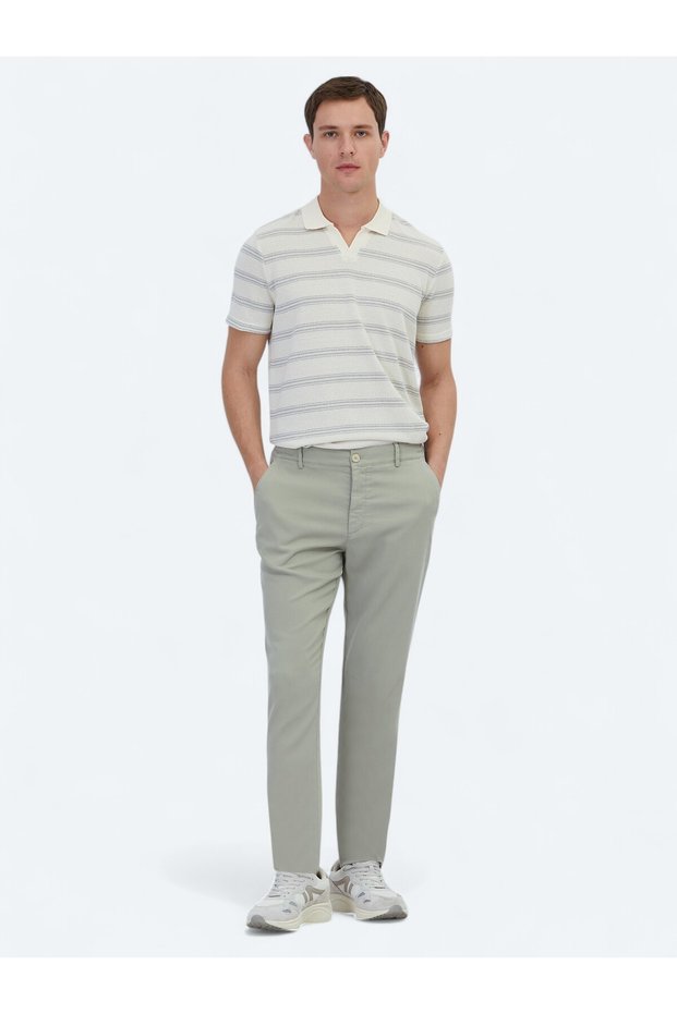 Light Khaki Woven Jogging Fit Casual Cotton Blend Trousers