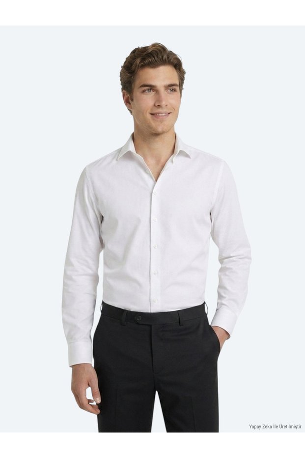 White Plain Regular Fit Long Woven Classic 100% Cotton Shirt