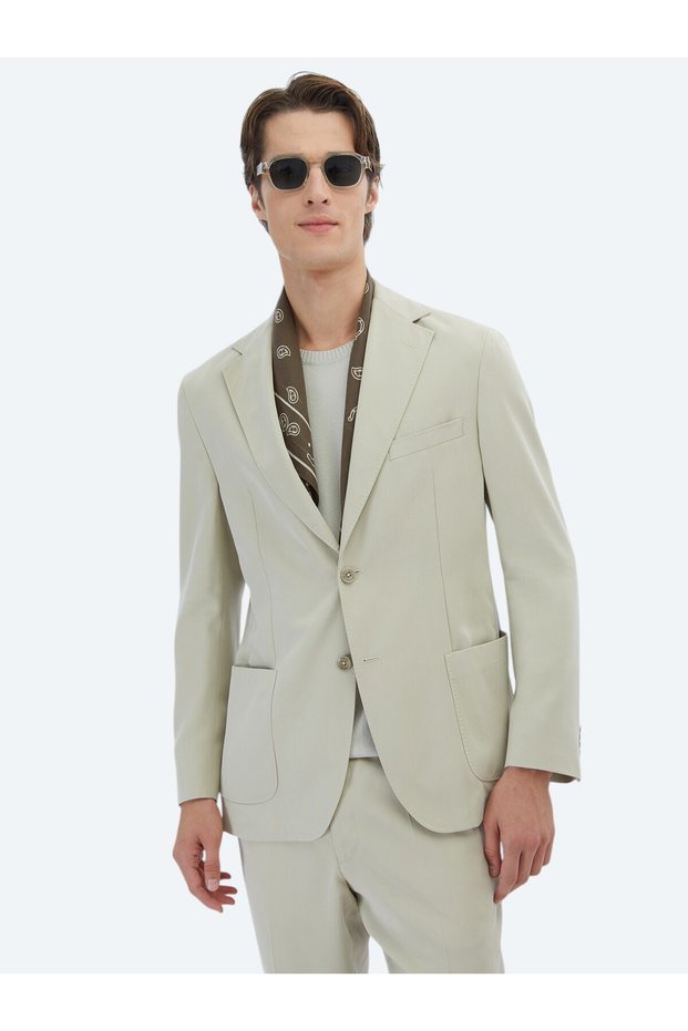 Beige Plain Modern Fit Suit