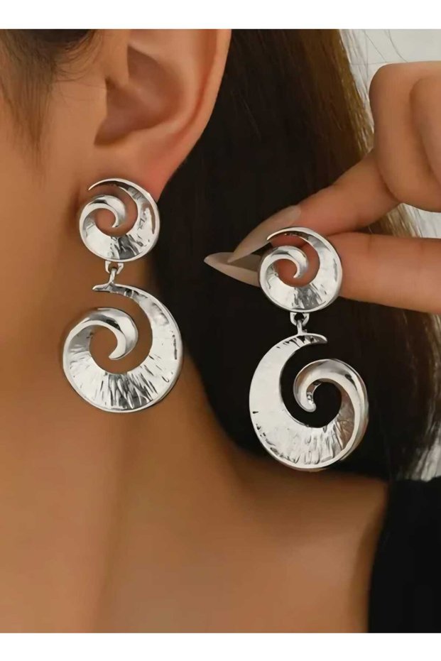 Silver Color Modern Coiled Earrings.Gift