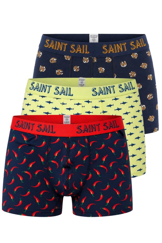 Cotton Lycra Flexible Fabric Printed Colorful Patterned Set of 3 Men's Boxers