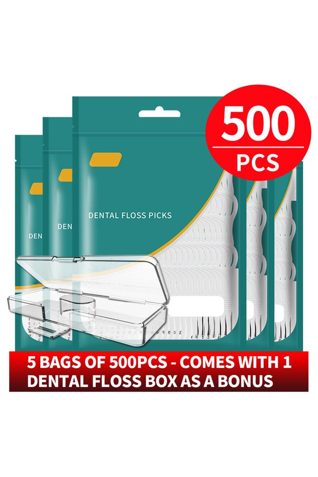 5bags 500PCS 1000/500/300/100PCS - Smooth Floss Stick, Comes with Convenient Floss Box, Essential I