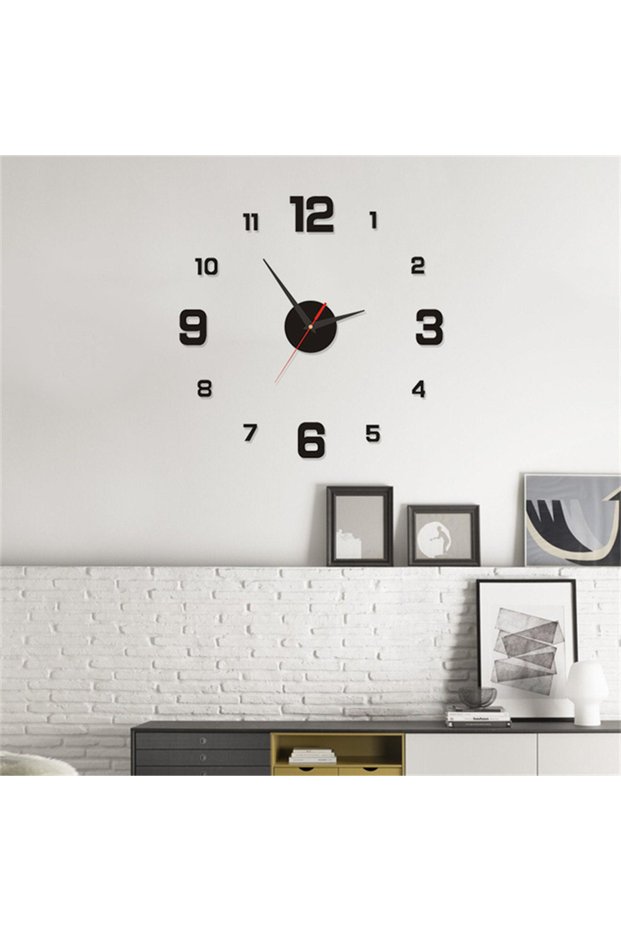 Black DIY Wall Clock 40cm/16'' Frameless Modern 3D Wall Clock Mirror Sticker Clock for Home Office H