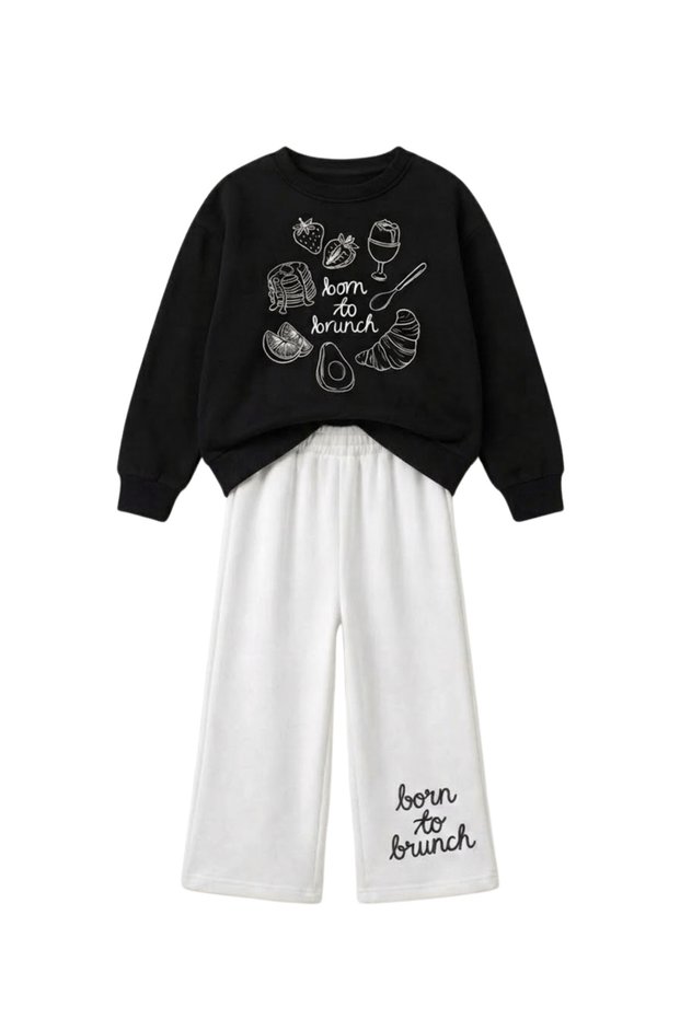 Cotton Oversize Printed Sweatshirt - Printed Palazzo Sweatpants Set