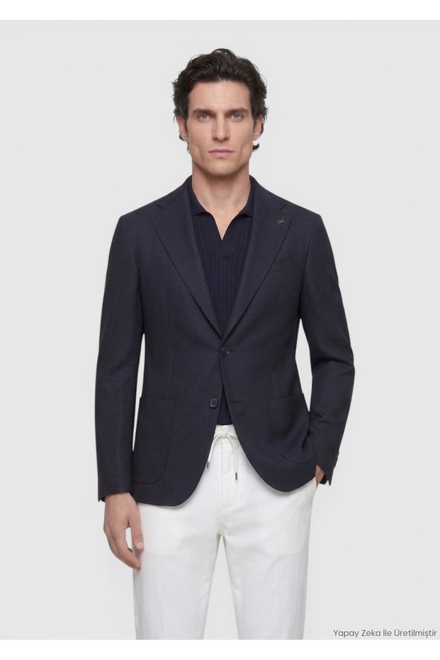 Navy Blue Zeroweight Slim Fit Wool Blend Jacket